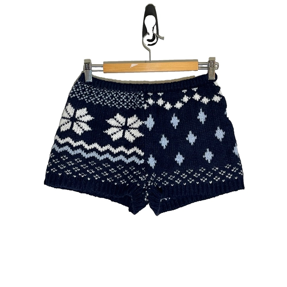 Colorful Christmas Knit Shorts Blue S Festive Holiday Bird Winter Retro Classic